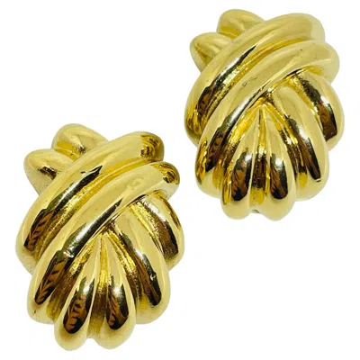 Pre-owned Givenchy Paris New York Signed Vintage Gold Tone Designer Clip On Earrings In Multi