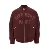 Givenchy ' Paris' Patch Satin Bomber Jacket In Burgundy
