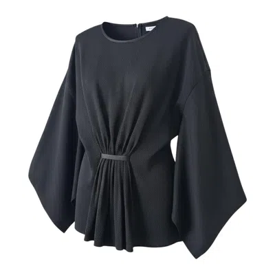 Pre-owned Givenchy Paris Riccardo Tisci '14 Texture Silk Kimono Sleeve Blouse Fr 38 Black