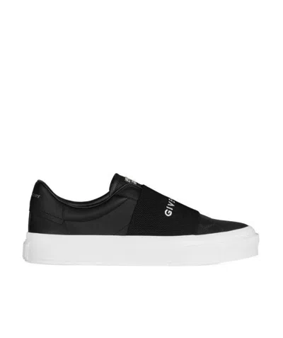 Givenchy Paris Strap Leather Sneakers In Black