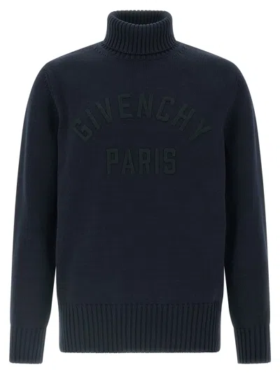 Givenchy Turtleneck Sweater In Cotton With Paris Embroidery Clothing In Blue