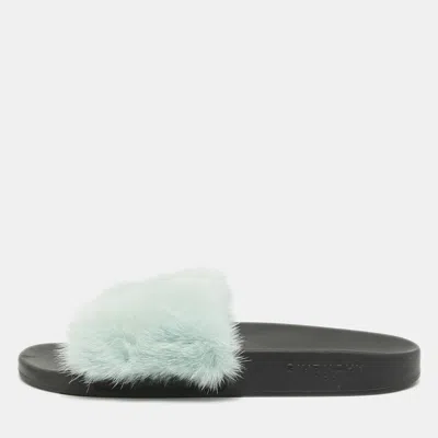 Pre-owned Givenchy Pastel Green Mink Fur Pool Slides Size 41