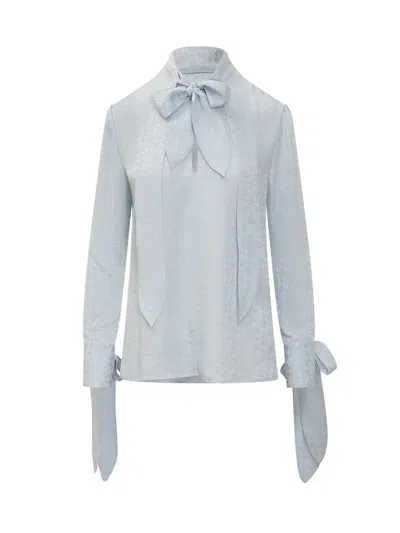 Givenchy Pastel Light Blue Silk Blouse In White