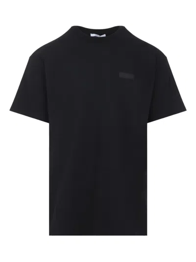 Givenchy Black Crewneck T-shirt With Logo Patch On The Front In Cotton Man