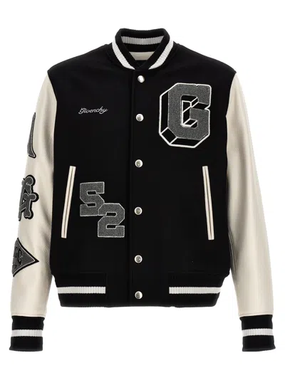 Givenchy Patches And Embroidery Bomber Jacket Casual Jackets, Parka White/black In Multicolor