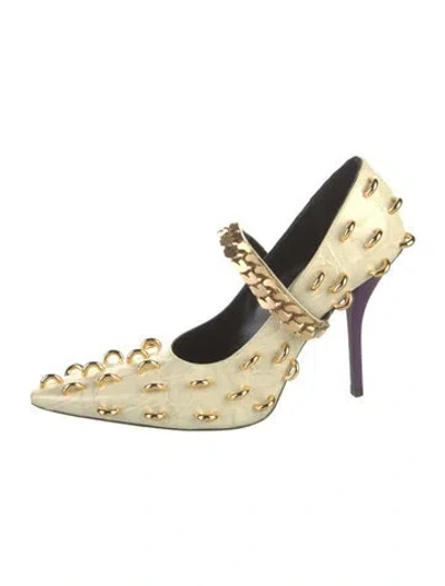 Pre-owned Givenchy Patent Leather Chain-link Accents Pumps In Neutral