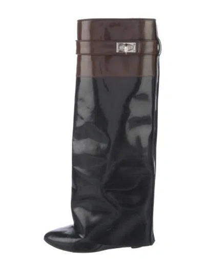 Pre-owned Givenchy Patent Leather Colorblock Pattern Boots In Black