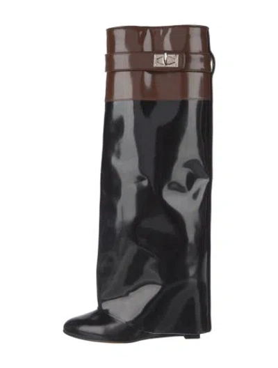 Pre-owned Givenchy Patent Leather Colorblock Pattern Boots In Black