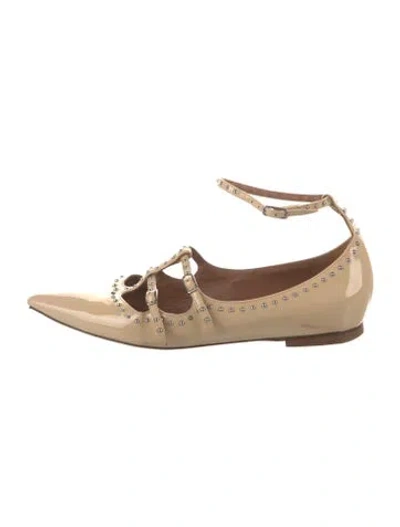 Pre-owned Givenchy Patent Leather Cutout Accent Flats In Neutral
