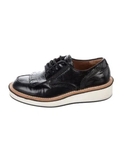 Pre-owned Givenchy Patent Leather Fringe Trim Accent Oxfords In Black