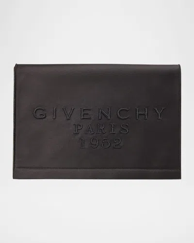 Givenchy Pattern Pochette In Satin With Logo Embroidery In Brown
