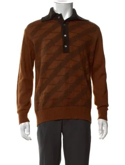 Pre-owned Givenchy Patterned Collar Polo Sweater In Brown