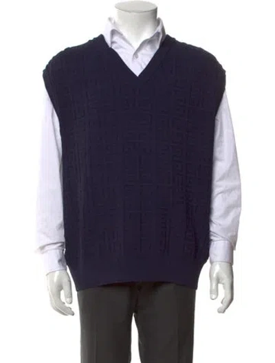 Pre-owned Givenchy Patterned V-neck Sweater Vest In Blue