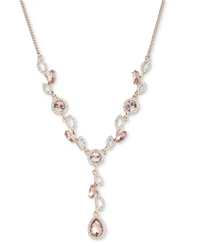 Givenchy Pave & Blue Crystal Lariat Necklace, 16" + 3" Extender In Light Pink