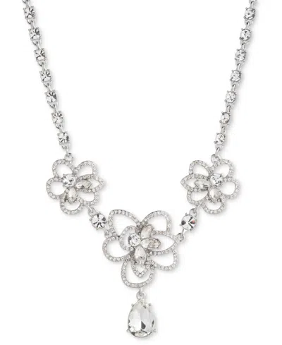 Givenchy Pave & Crystal Flower Statement Necklace, 16" + 3" Extender In Crystal Wh