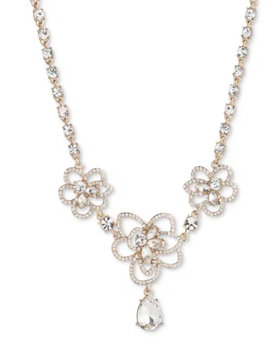 Givenchy Pave & Crystal Flower Statement Necklace, 16" + 3" Extender In Light Pink