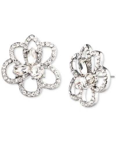 Givenchy Pave & Crystal Flower Stud Earrings In Crystal Wh