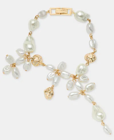 Givenchy Pave Nugget & Imitation Pearl Flower Statement Flex Bracelet In Gold