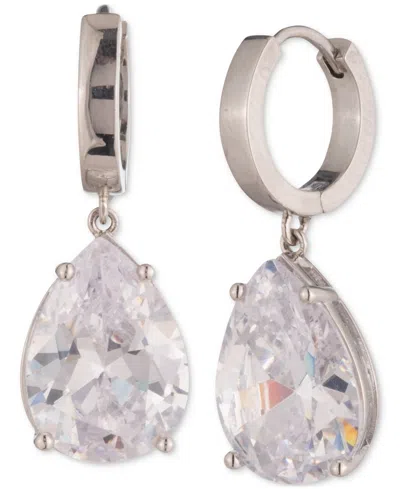 Givenchy Pear-shape Cubic Zirconia Charm Hoop Earrings In Silver