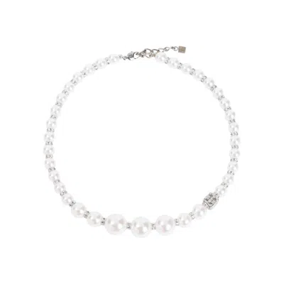 Givenchy Pearl Crystal Degrade Short White Silvery Brass Necklace