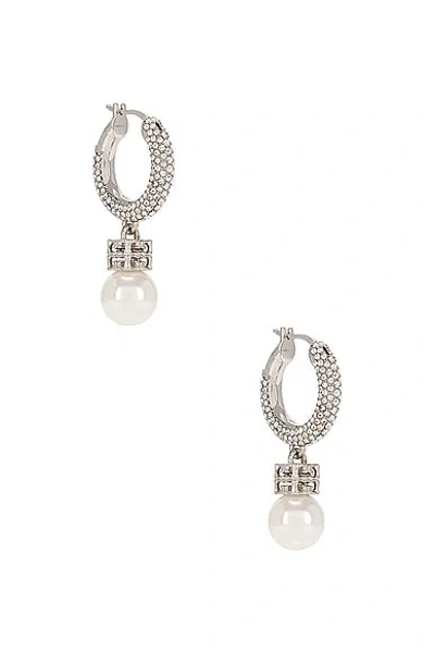 Givenchy Pearl Crystal Hoop Earrings In White & Silvery