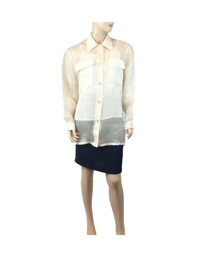 Pre-owned Givenchy Pearl Off-white Iridescent Sheer Lightweight Collared Button-up Shirt In Sand