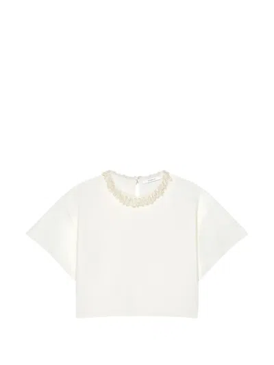 Givenchy Pearl-embellished Cropped T-shirt In White