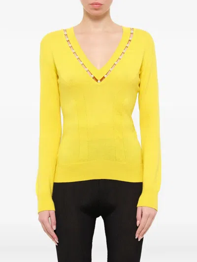 Givenchy Pearl-embellished V-neck Top In Yellow