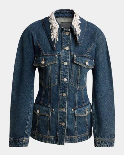 Givenchy Jacket In Denim With Crystals And Pearls In Medium Blue