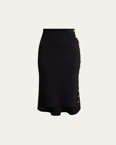 Givenchy Pencil Buttoned Midi High-low Skirt In Black