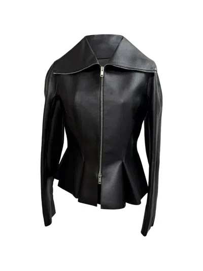 Pre-owned Givenchy Peplum Leather Jacket In Black