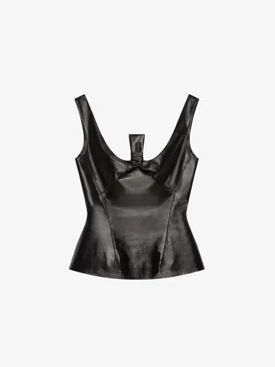 Givenchy Peplum Top In Leather With Bow Detail In Black