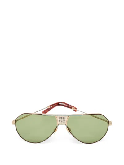 Pre-owned Givenchy Perforated-panel Pilot-frame Sunglasses In Gold