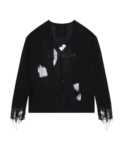 Givenchy Pierced Effect Knitted Cardigan In Black