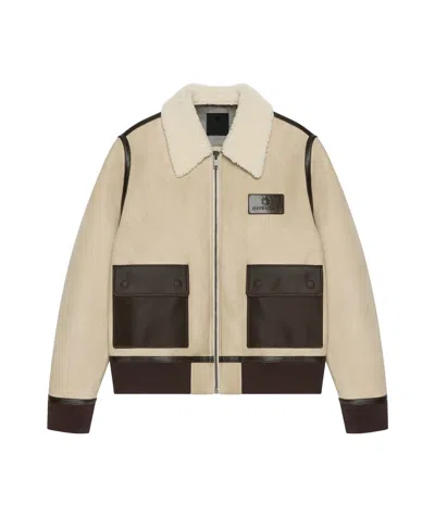 Givenchy Pilot Leather Jacket In Light Beige