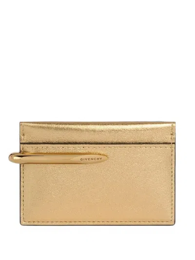 Givenchy Pinch Card Holder In Laminated Leather In Gold