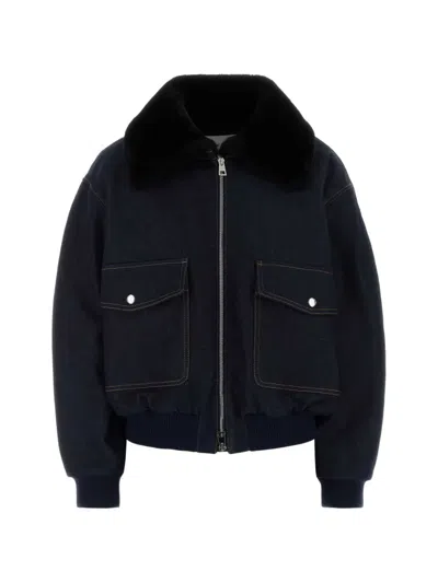 Givenchy Shearling Collar Denim Blouson In Blue