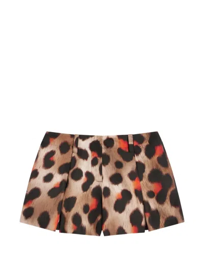 Givenchy Pinch Shorts In Silk With Leopard Print In Neutrals