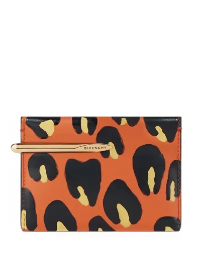 Givenchy Pinch Wallet In Leather With Leopard Print In Brown