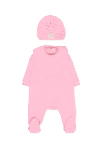 Givenchy Pink Babygrow Set For Baby Girl With Logo
