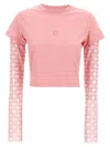 Givenchy Short Sleeve Layered Crew Neck Crop Top In Pink