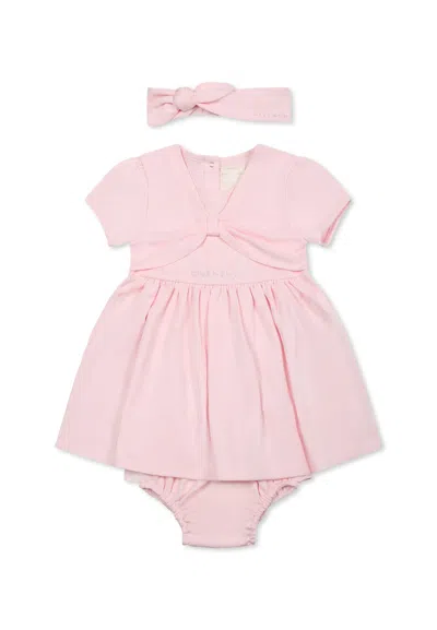 Givenchy Pink Dress Set For Baby Girl With Logo
