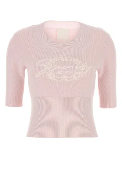 GIVENCHY PINK LOGO ELBOW-SLEEVE RIB-HEM SWEATER