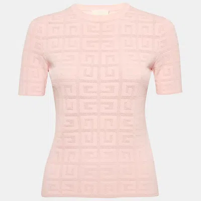 Pre-owned Givenchy Pink Logo Monogram Stretch Knit Crew Neck Top Xs