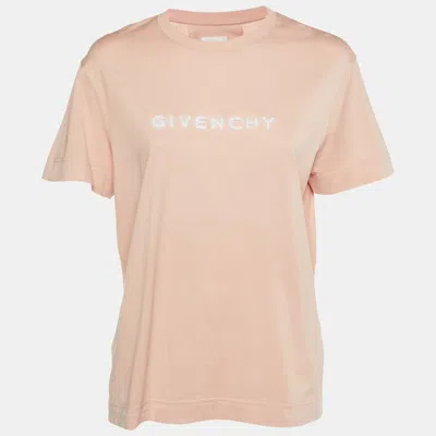 Pre-owned Givenchy Pink Logo Print Cotton Crew Neck T-shirt Xs