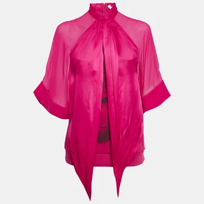 Pre-owned Givenchy Pink Printed Silk And Cotton Silk Top M