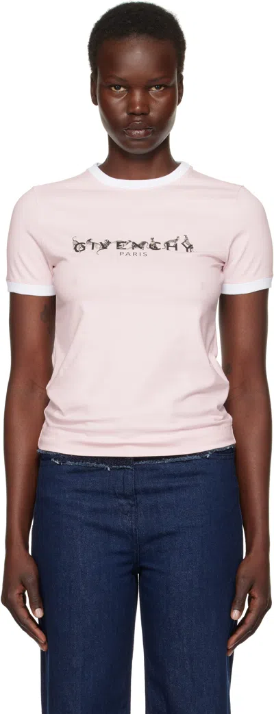 Givenchy Pink Ringer T-shirt In 978-pale Pink/white