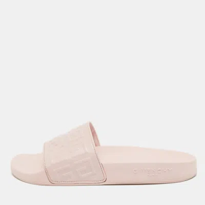 Pre-owned Givenchy Pink Rubber Logo Flat Slides Size 38