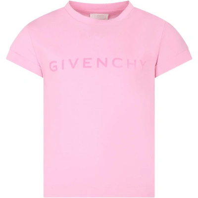 Givenchy Kids' Pink T-shirt For Girl With Logo In Rosa
