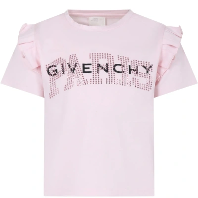 Givenchy Kids' Pink T-shirt For Girl With Logo In Rosa